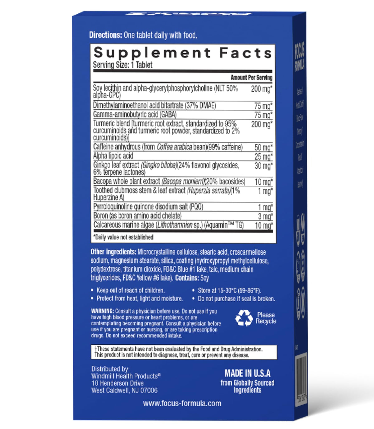 Brain Supplement with GABA DMAE and BACOPA, 60 Veggie Tablets W8660