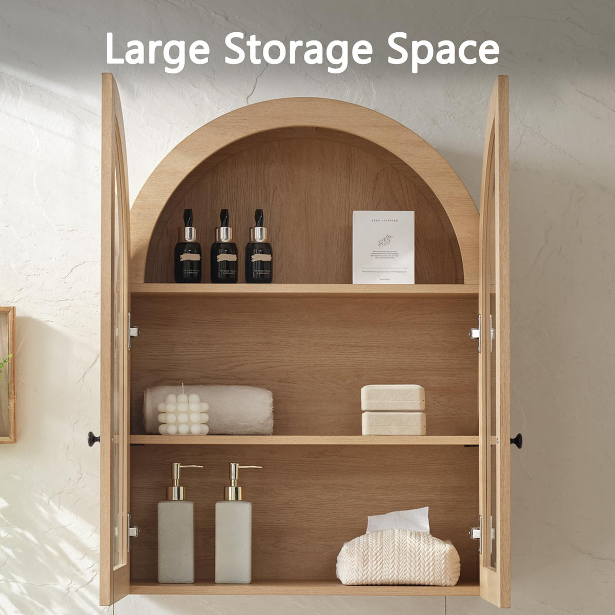 Arched Wall Mount Bathroom Cabinet with Glass Doors W6477
