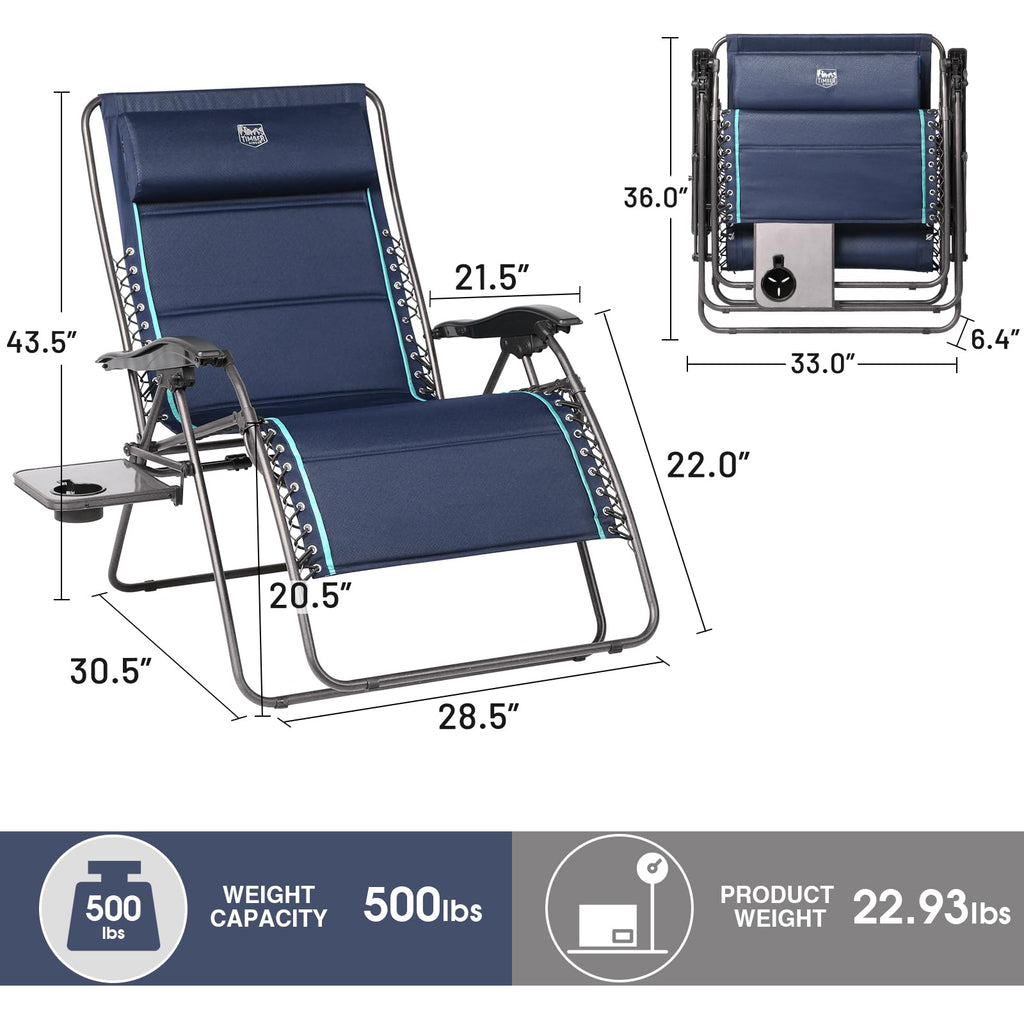 Oversized Zero Gravity Reclining Chair with Side Table, Blue 2 Pack E914797