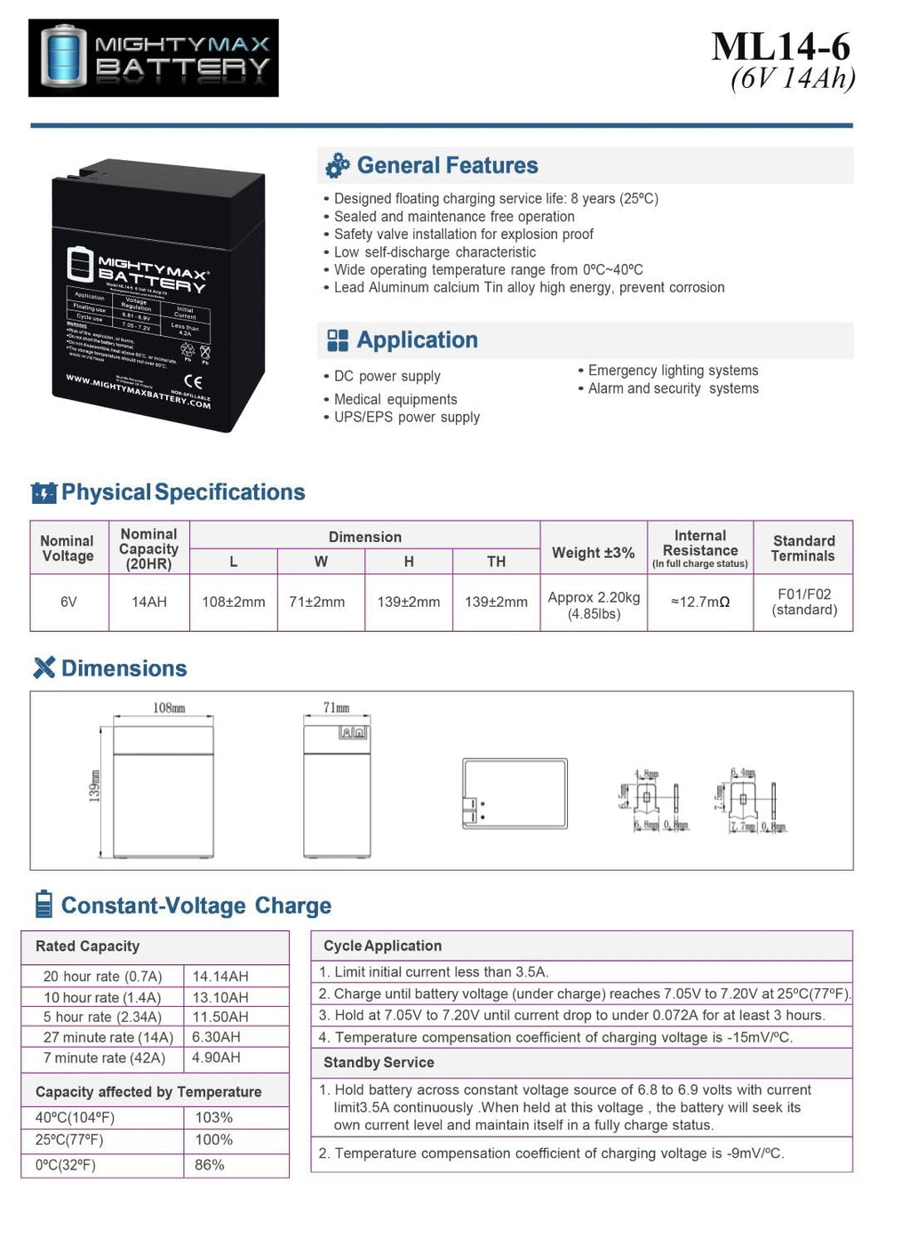 6V 14Ah AGM Replacement Battery 4 Pack R92899