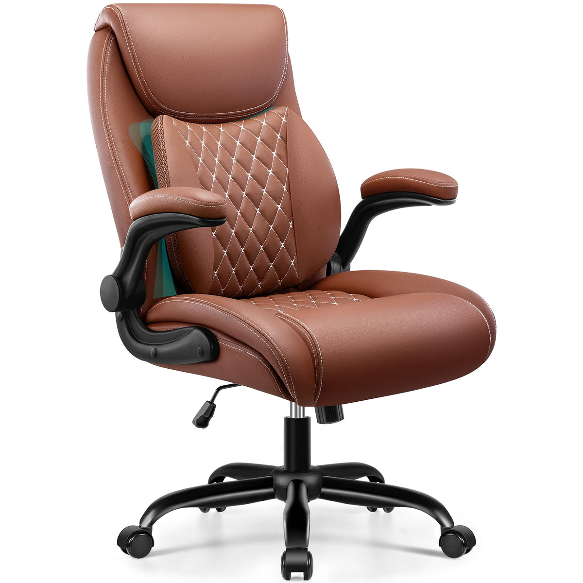 Brown Ergonomic Leather Office Chair with Lumbar Support G155851