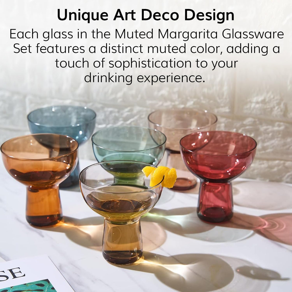 Colored Vintage Art Deco Ribbed Glasses Set of 6 E59749
