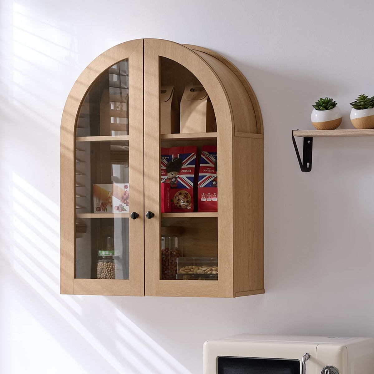 Arched Wall Mount Bathroom Cabinet with Glass Doors W6477