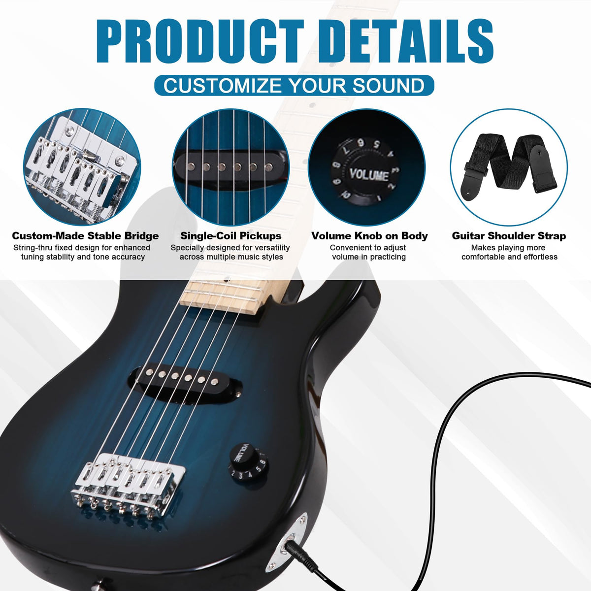 30" Blue Electric Guitar Beginner Kit with Amp and Bag U50053