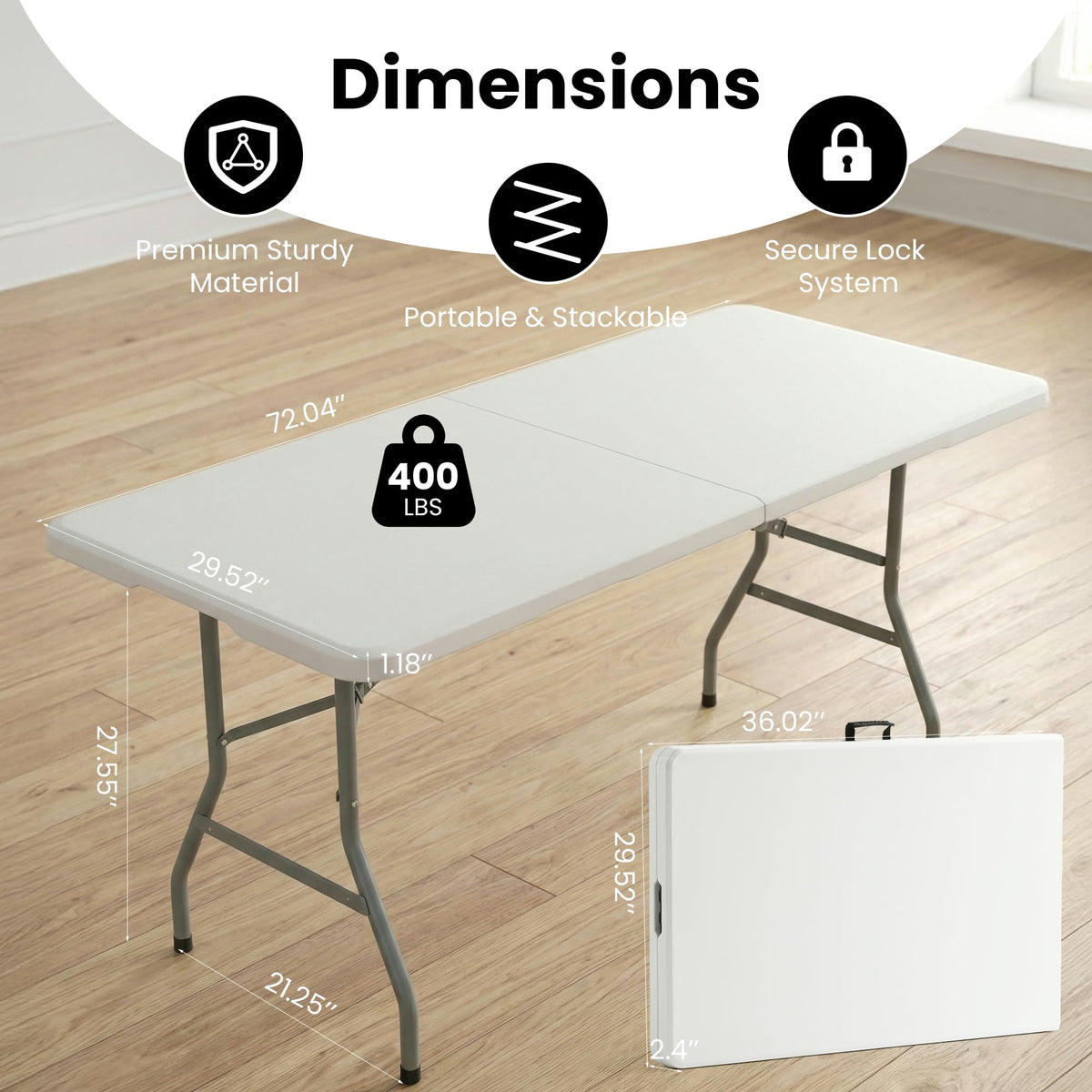 6 Foot Foldable Table with Handle & Steel Legs M769