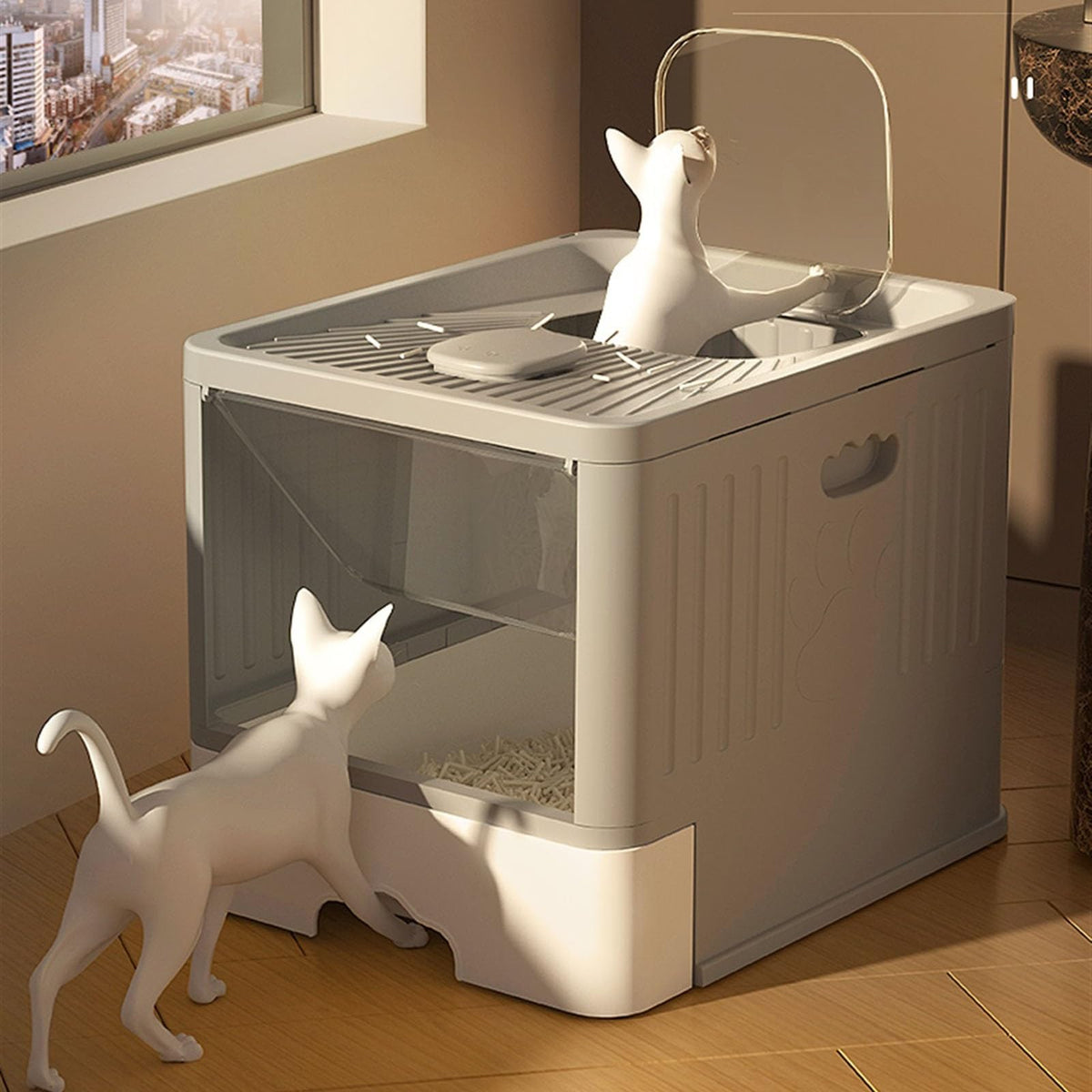 Large Anti-Splash Top Entry Cat Litter Box with Lid and Litter Scoop K23518