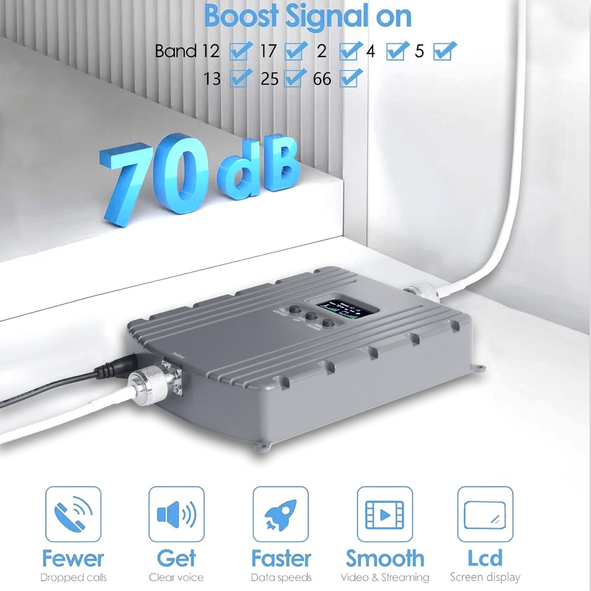 Cell Phone Signal Booster Up to 5500Sq Ft 5G 4G LTE Grey K834