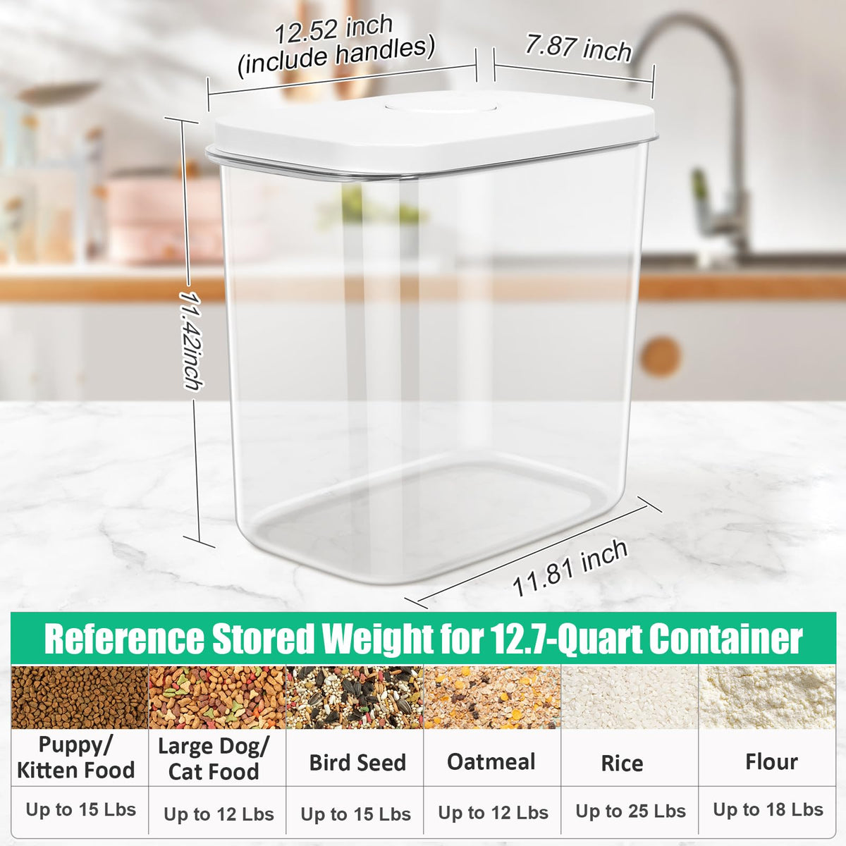 Dog Cat Food Storage Container with Handles, Stackable Pop Up Lids A158