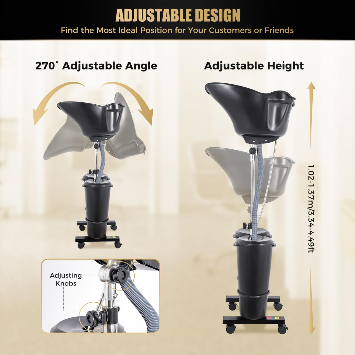 Portable Plastic Shampoo Basin with 2 Water Buckets and Wheels H250914