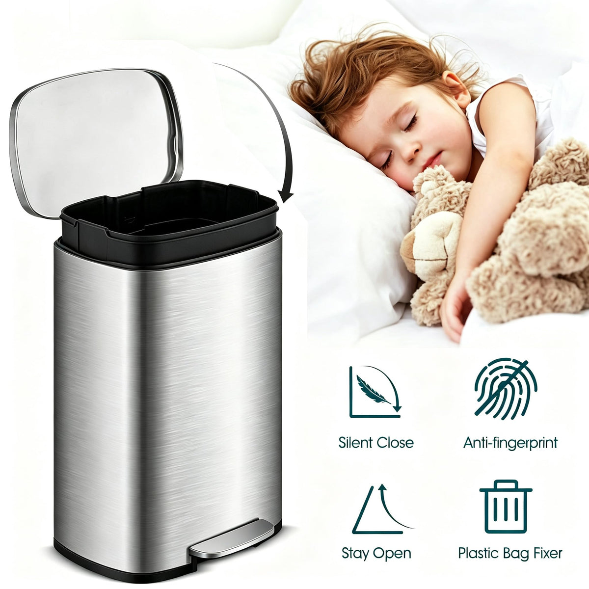 13 Gallon Stainless Steel Step Trash Can Q41142