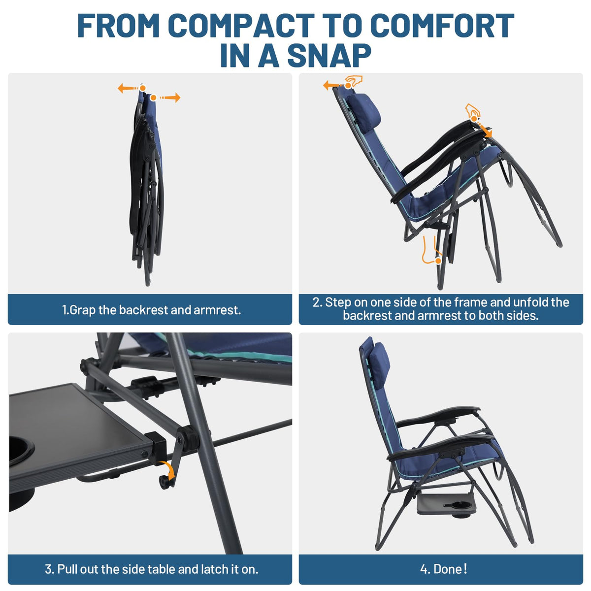 Oversized Zero Gravity Reclining Chair with Side Table, Blue 2 Pack E914797