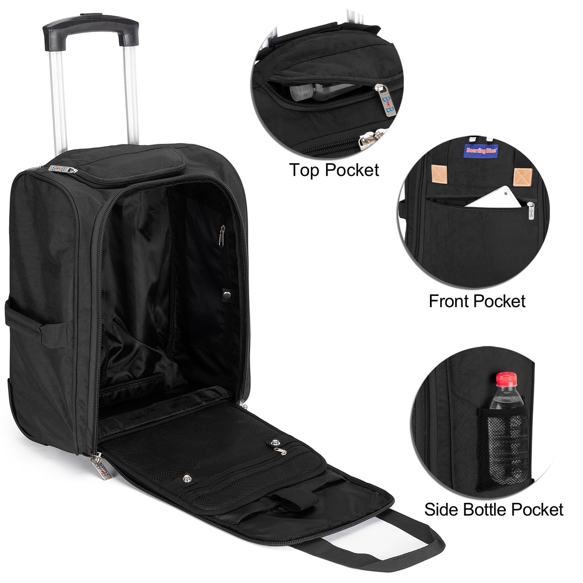 17x13x8 Inches Rolling Underseat Travel Bag Black V94304