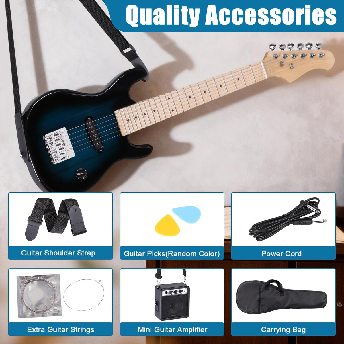 30" Blue Electric Guitar Beginner Kit with Amp and Bag U50053
