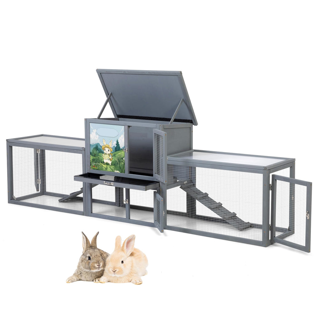 94.5" 2-Story Wooden Rabbit Hutch with Pull-Out Tray K444