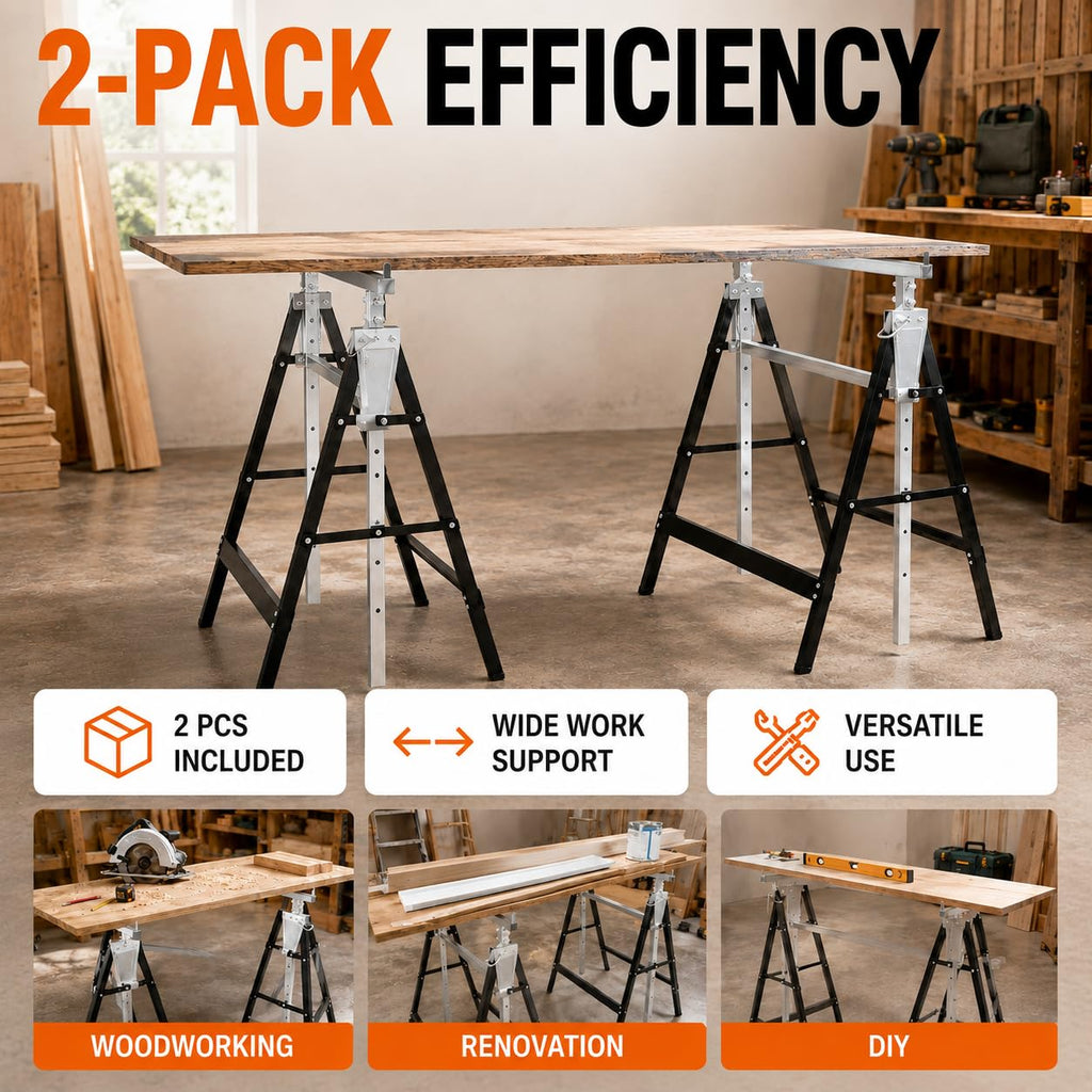 2 Pack Height Adjustable Folding Saw Horses E876