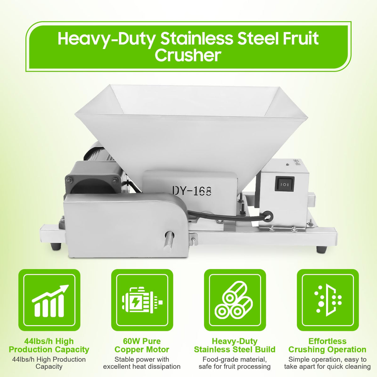 60W Stainless Steel Electric Fruit Crusher 1.06gal J1301