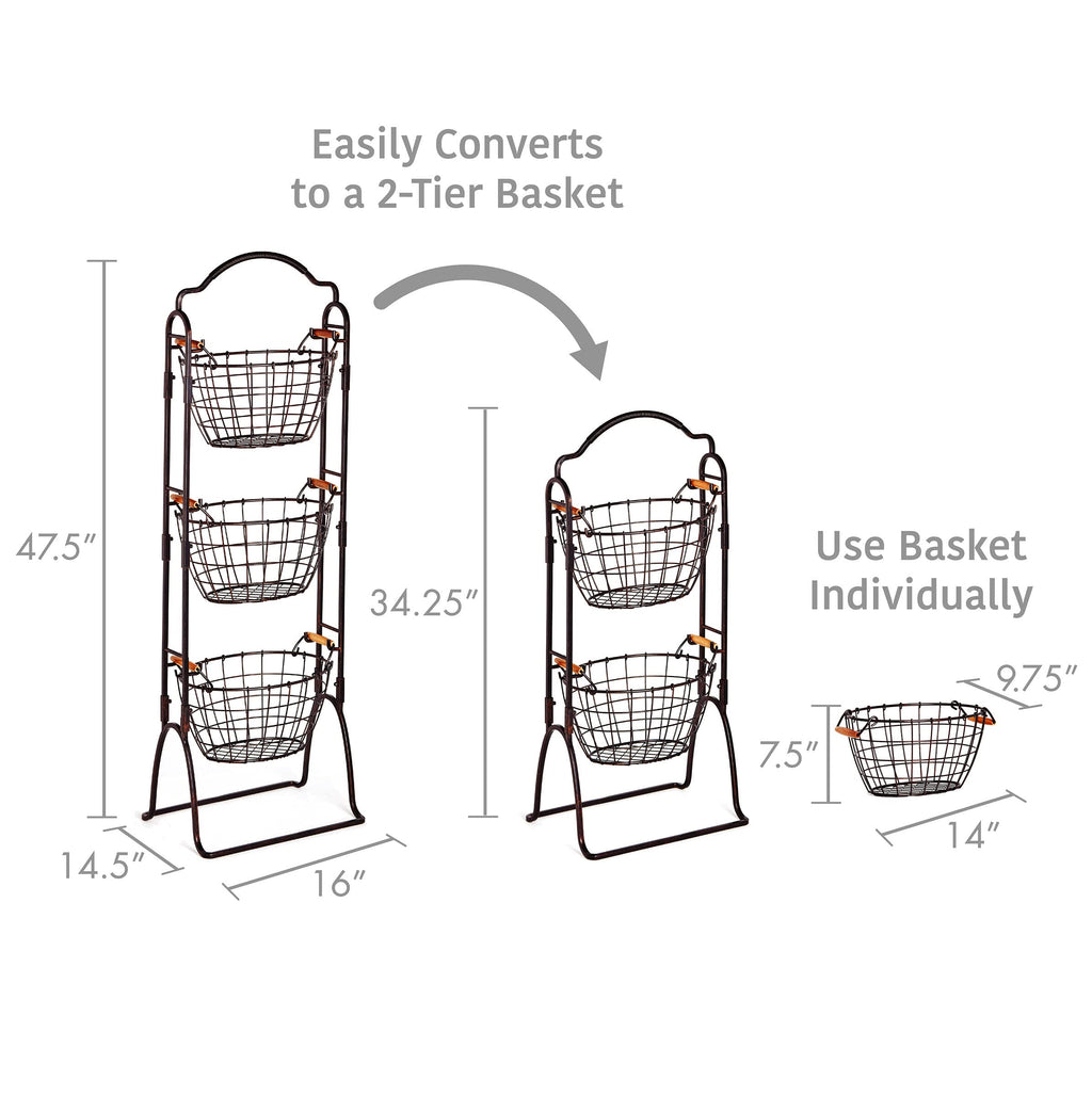 Adjustable 3-Tier Metal Floor Standing Storage Basket M463578