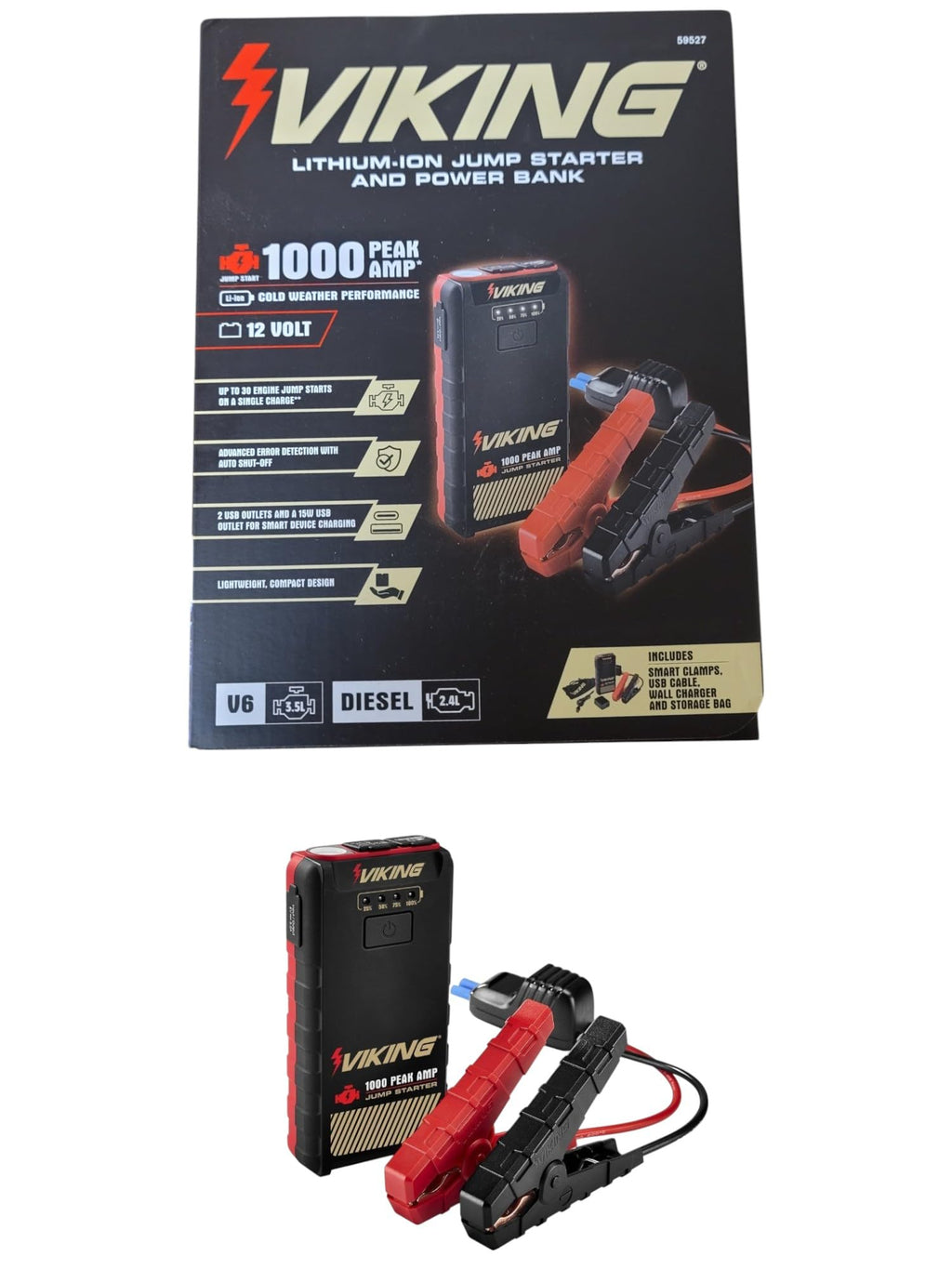 1000 Peak amp Lithium-ion Jump Starter and Power Bank Y656008