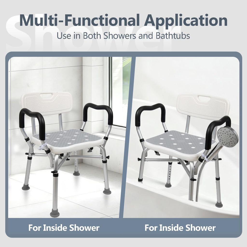 Adjustable Shower Chair with Arms & Back, 550 lb, Gray Q605