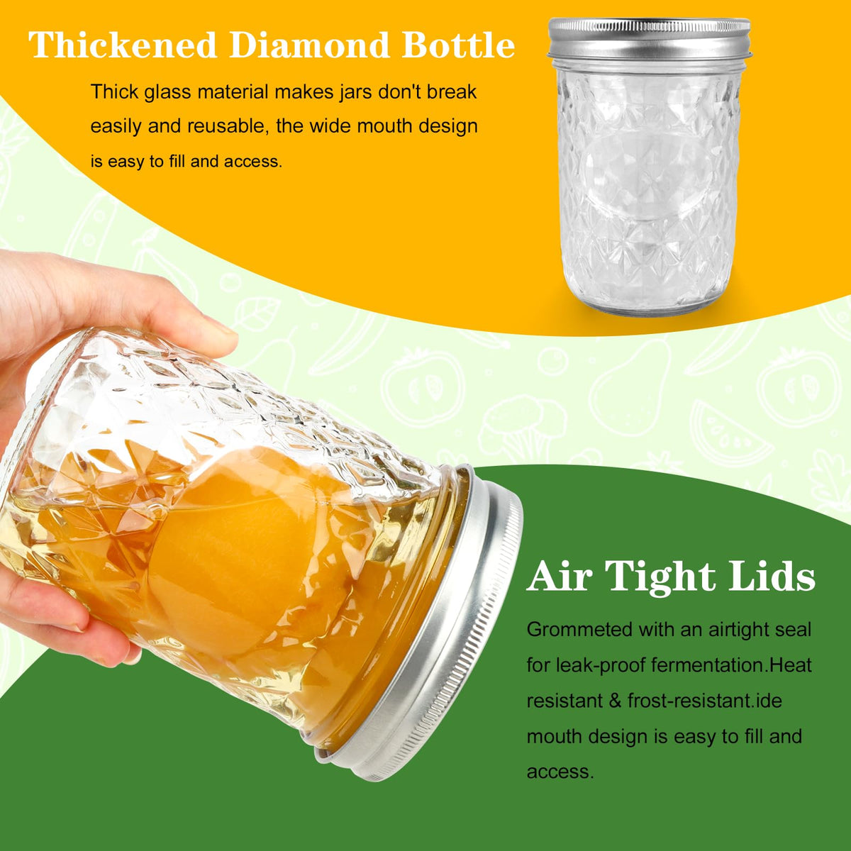 16oz Wide Mouth Mason Jars with Lids 6 Pack R28064