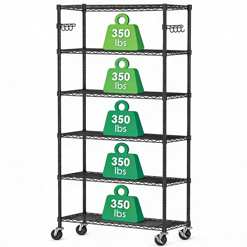 6 Tier Wire Metal Shelving Rack with Wheels F61855