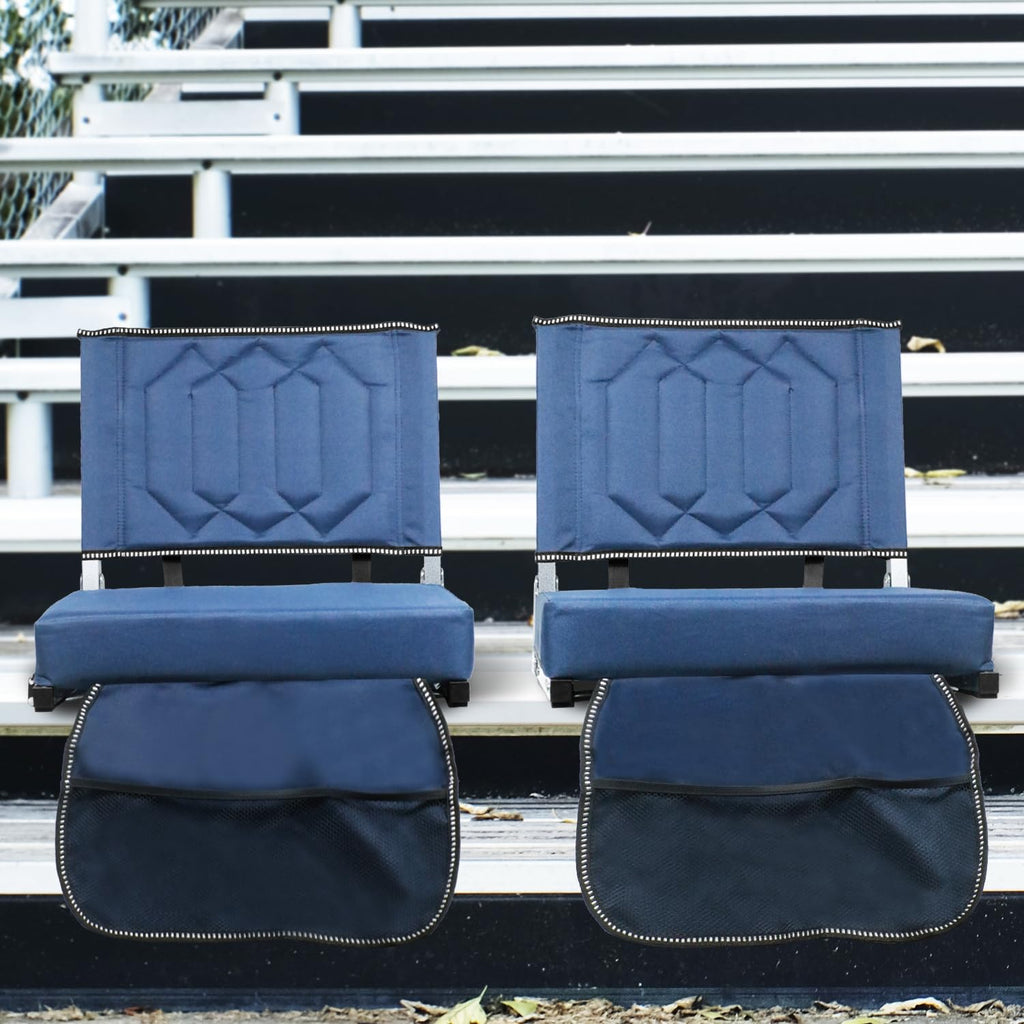 Portable Folding Stadium Seats with Back Support and Cushion, Navy, 2Pack D358
