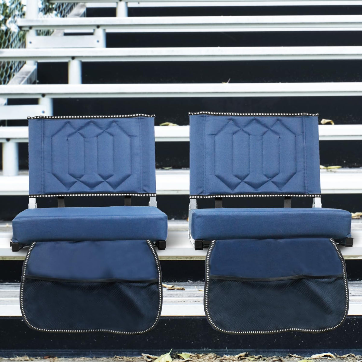 Portable Folding Stadium Seats with Back Support and Cushion, Navy, 2Pack D358