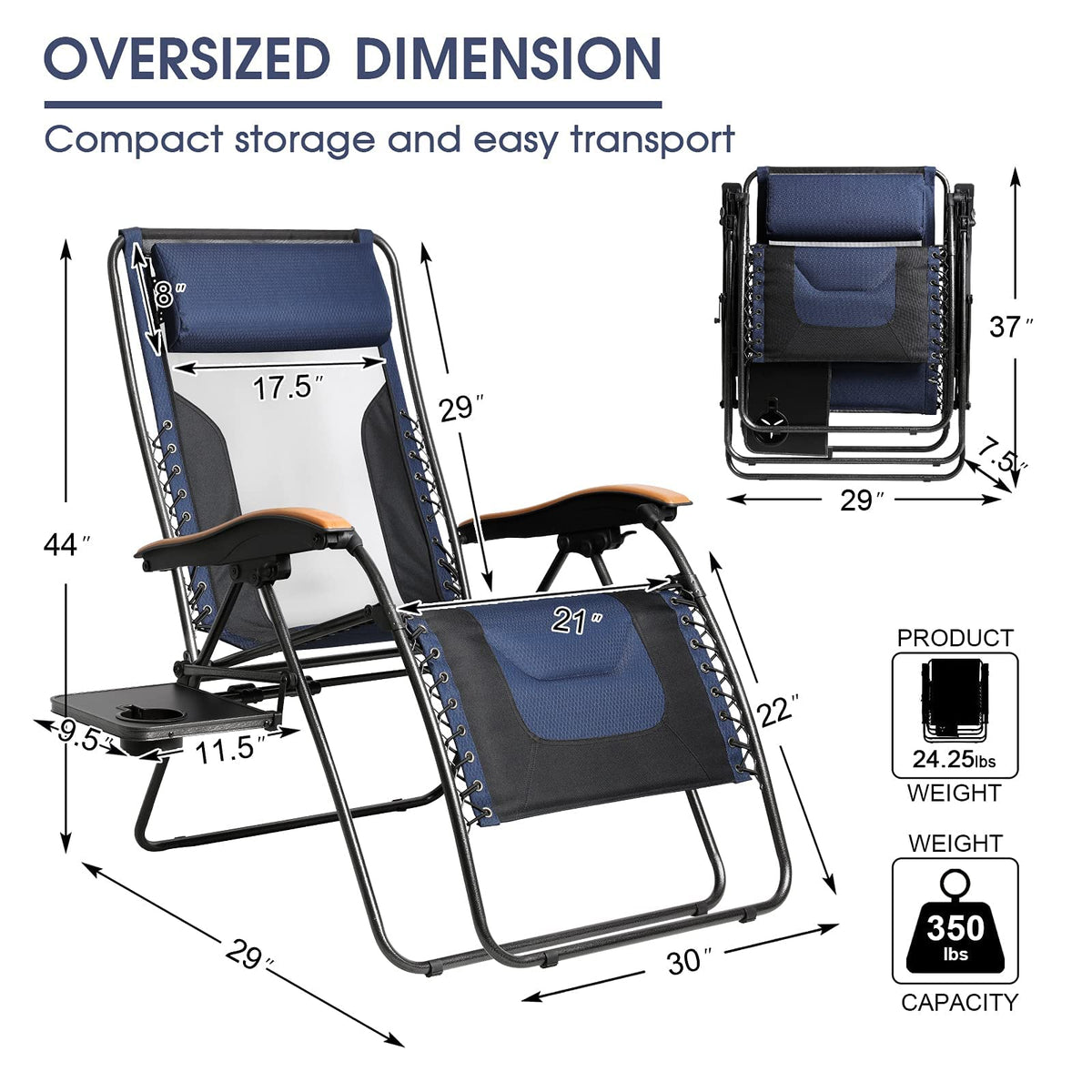 Oversized Mesh Zero Gravity Reclining Patio Chairs, 2 Pack H483