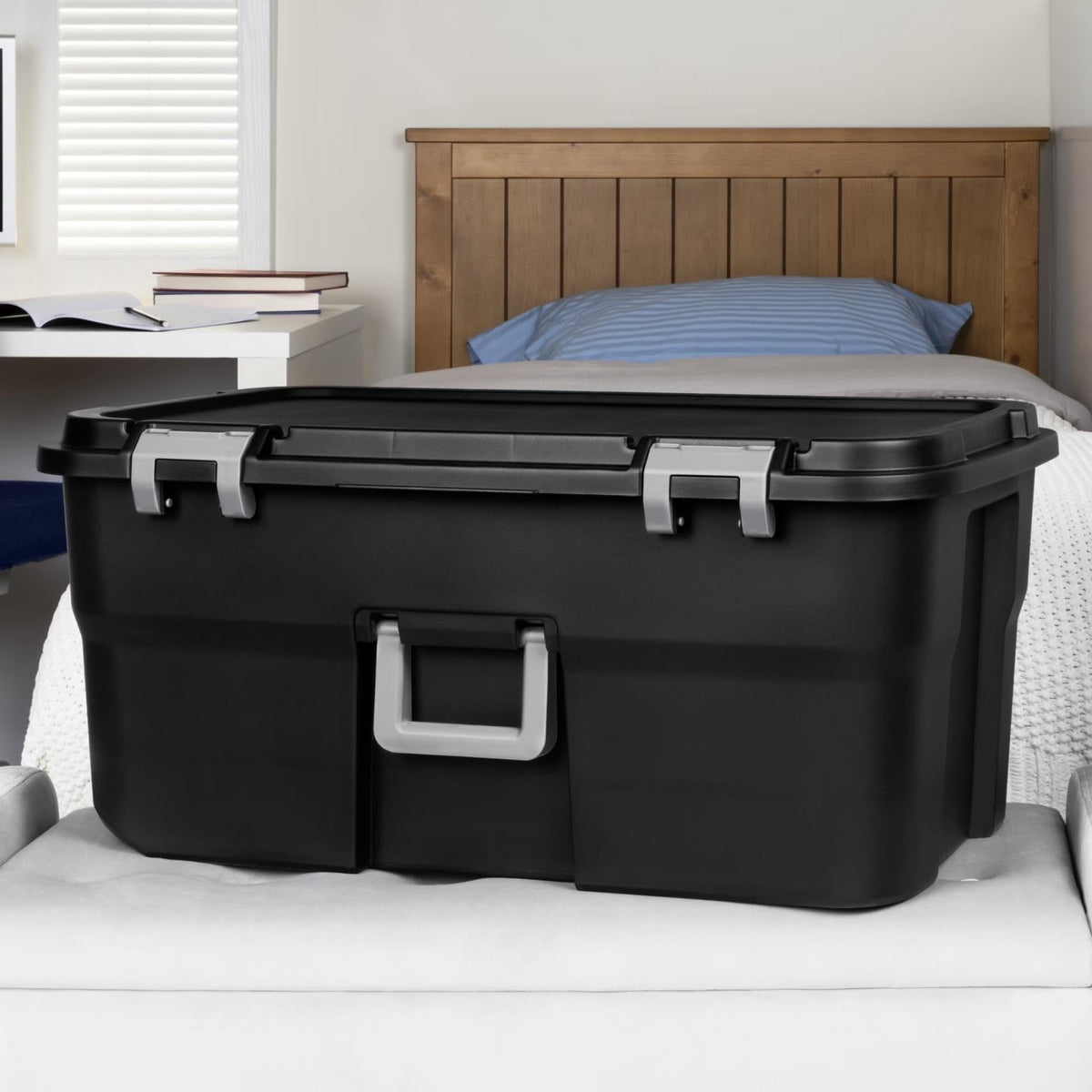22 Gallon Black Wheeled Plastic Storage Trunk X454822