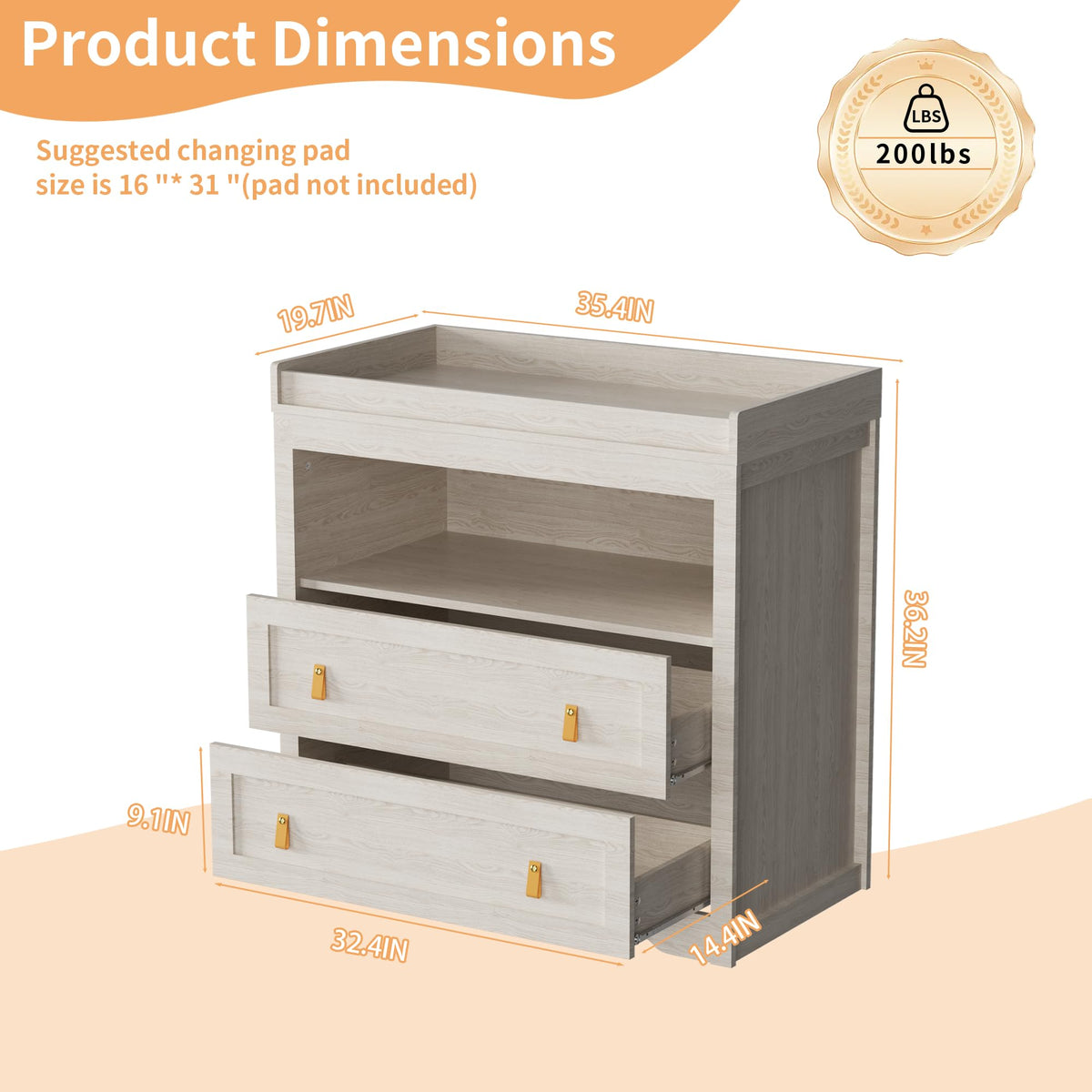 Beige Baby Dresser with Changing Table Top K853031