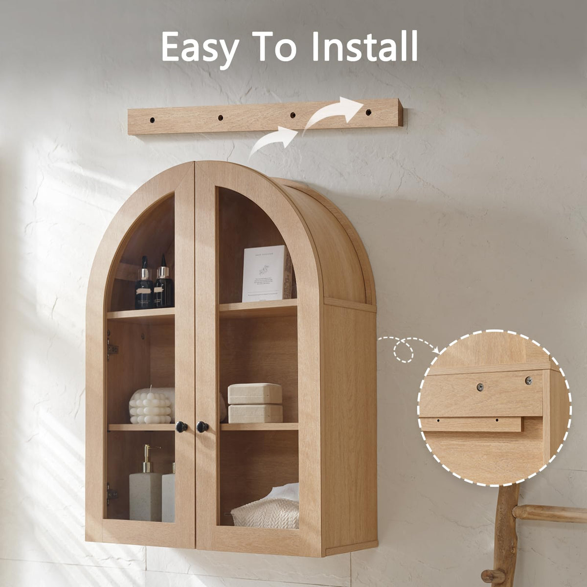 Arched Wall Mount Bathroom Cabinet with Glass Doors W6477