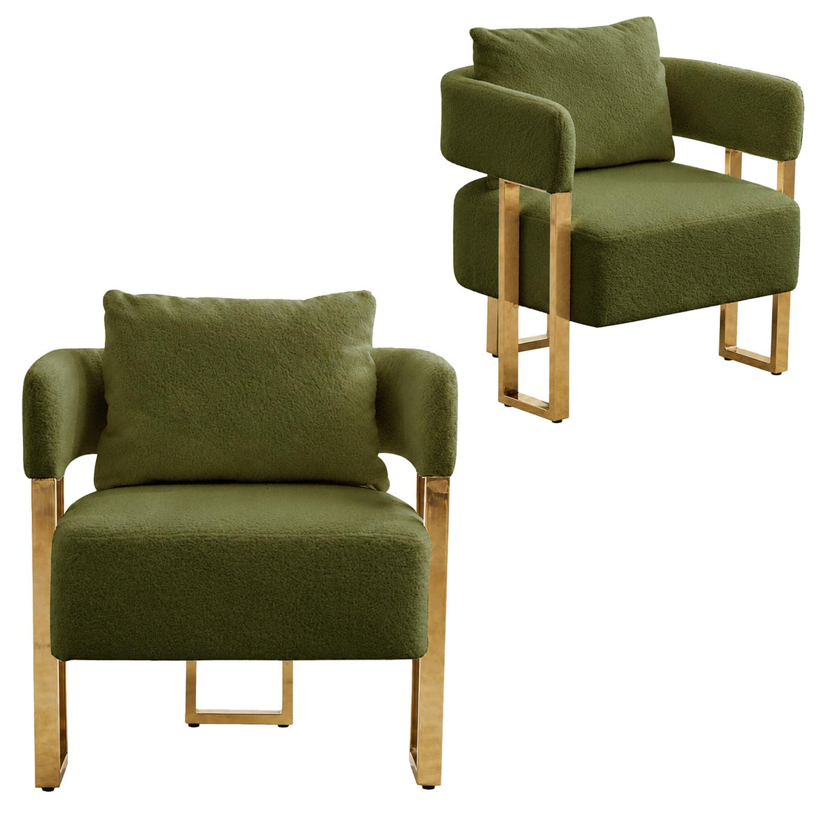 Velvet Upholstered Accent Chairs Set of 2 with Golden Metal Legs O777
