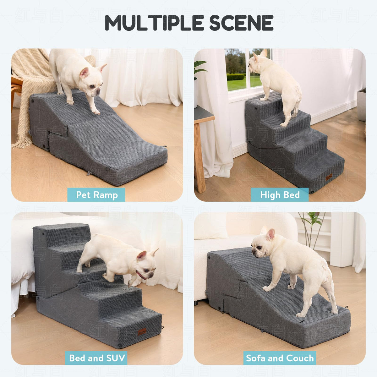 4-Step Dog Stair and Ramp with Non-Slip Bottom Grey L64936