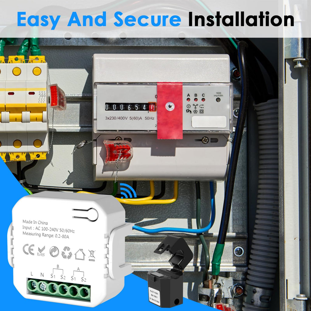 Smart Home Energy Monitor 2×80A Dual-Channel WiFi Energy Meter with App Control D7750