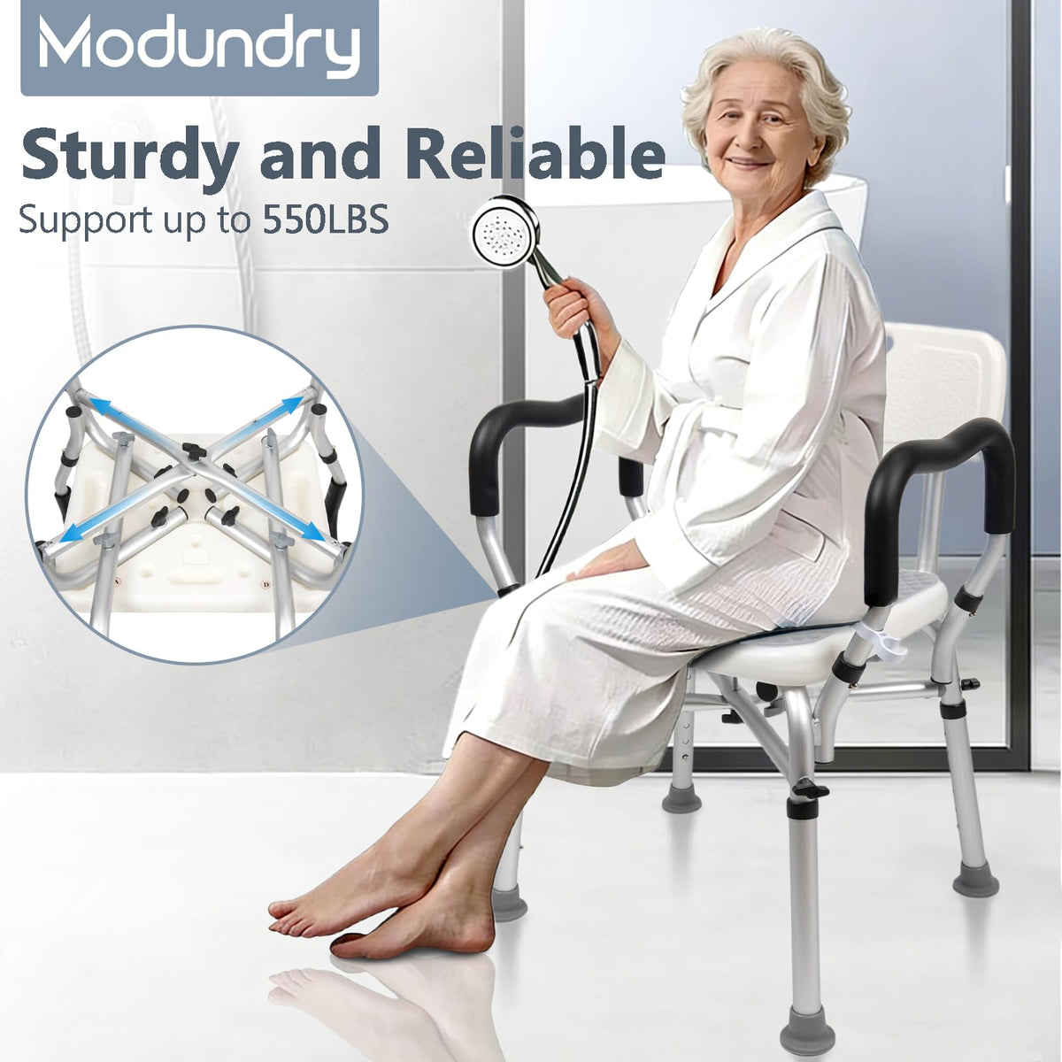 Adjustable Shower Chair with Arms & Back, 550 lb, Gray Q605
