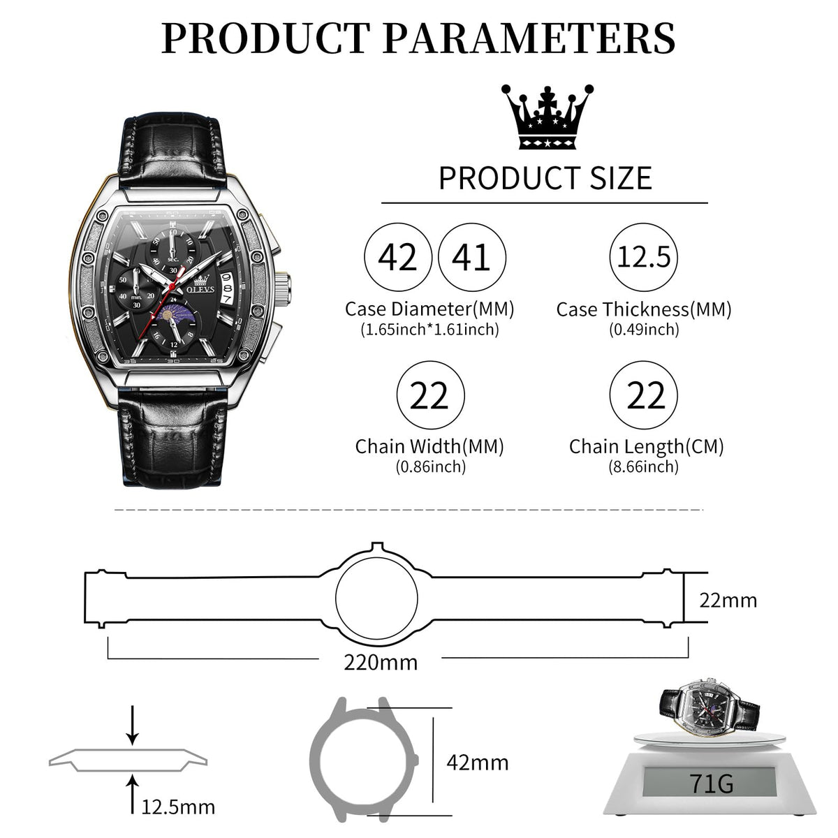 Men's Chronograph Moon Phase Waterproof Watch U911
