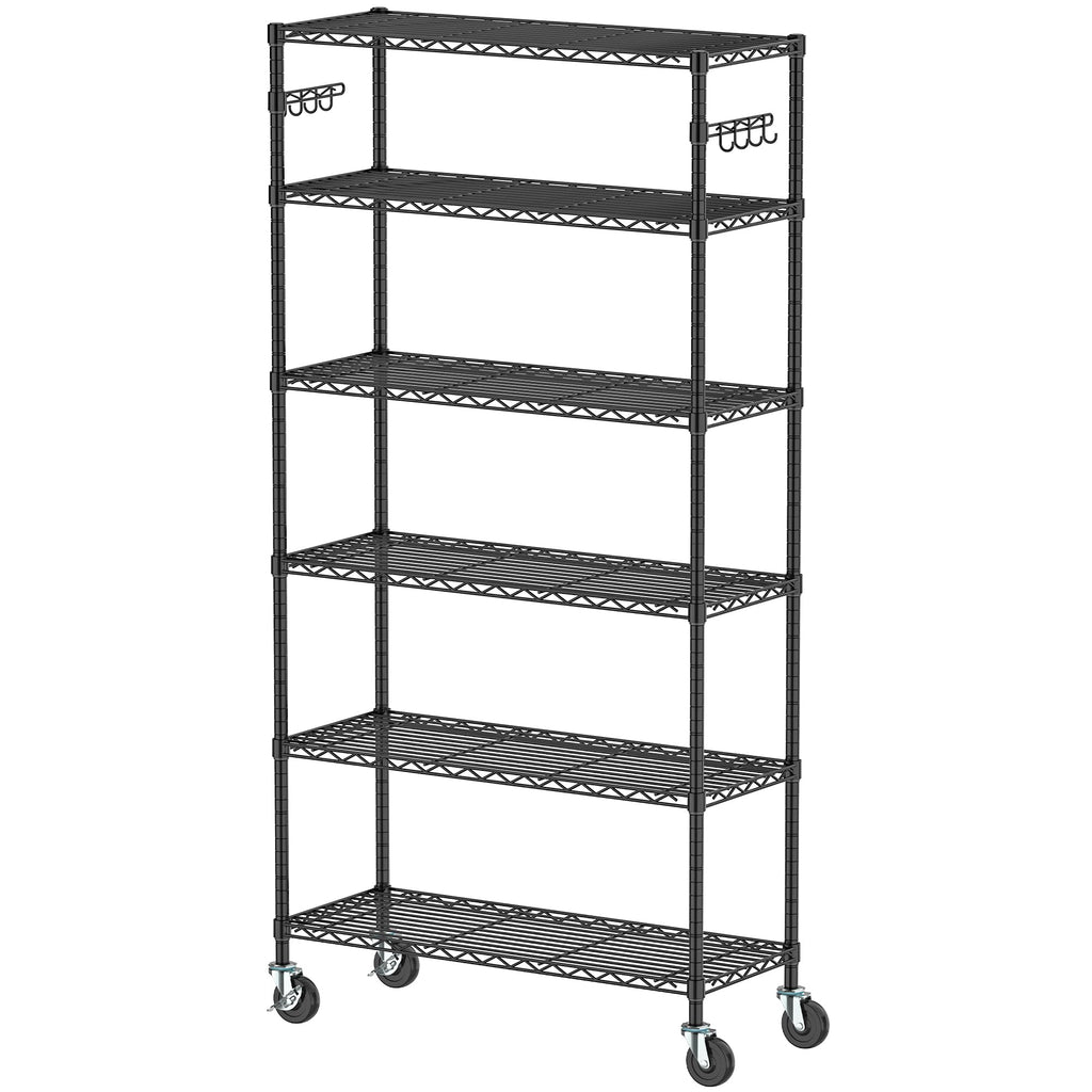 6 Tier Wire Metal Shelving Rack with Wheels F61855