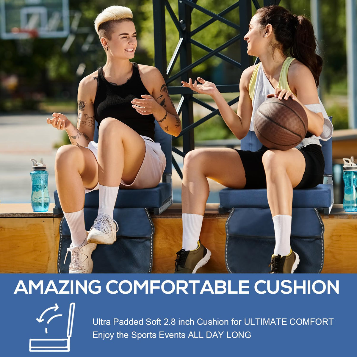Portable Folding Stadium Seats with Back Support and Cushion, Navy, 2Pack D358
