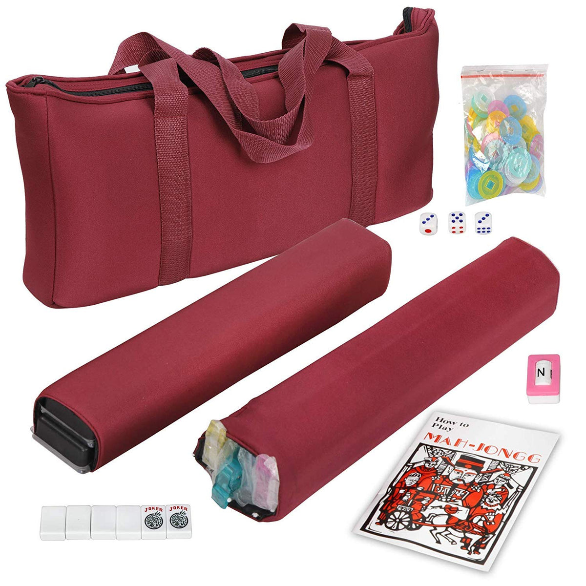 166 White Engraved Tiles Mahjong Set with Soft Bag O740