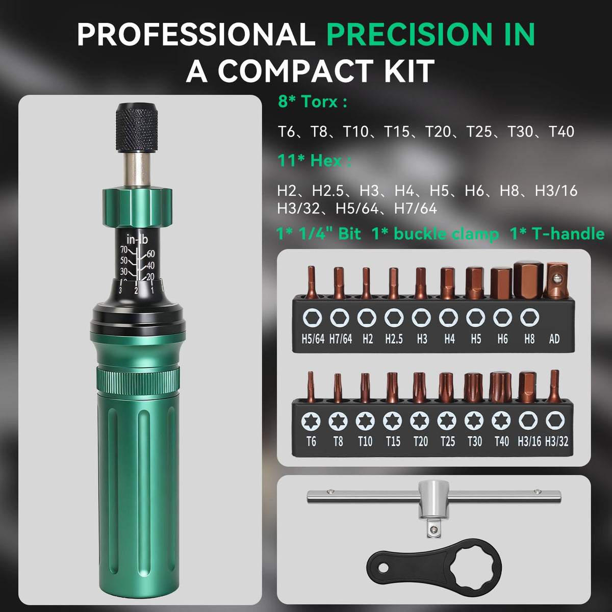 10-70 in-lb 1/4" Drive 24 PCS Torque Screwdriver Set B938333