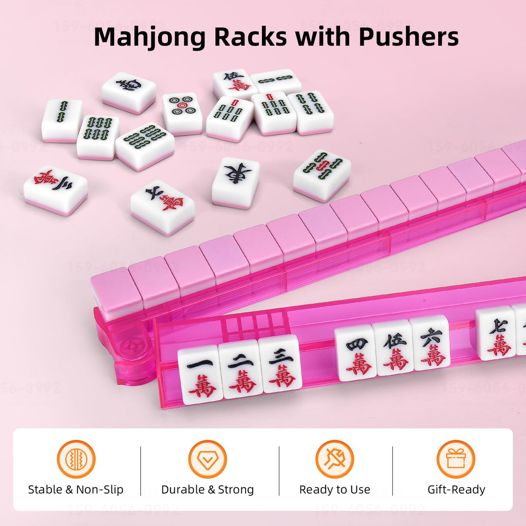 Clear Mahjong Racks with Pushers, 4-Pack Non-Slip Acrylic V12934