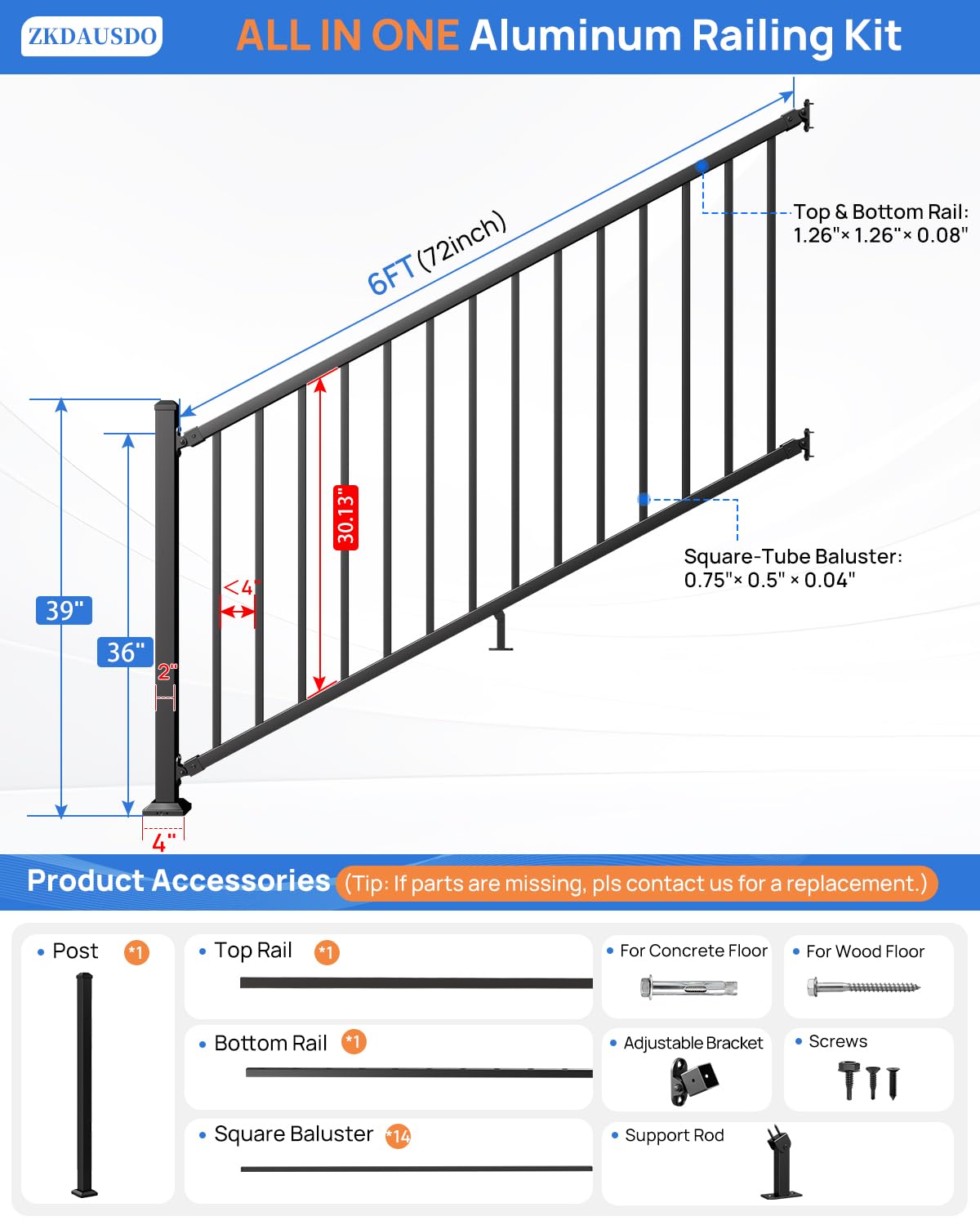 6 ft. W Aluminum Stair Railing Kit D12228