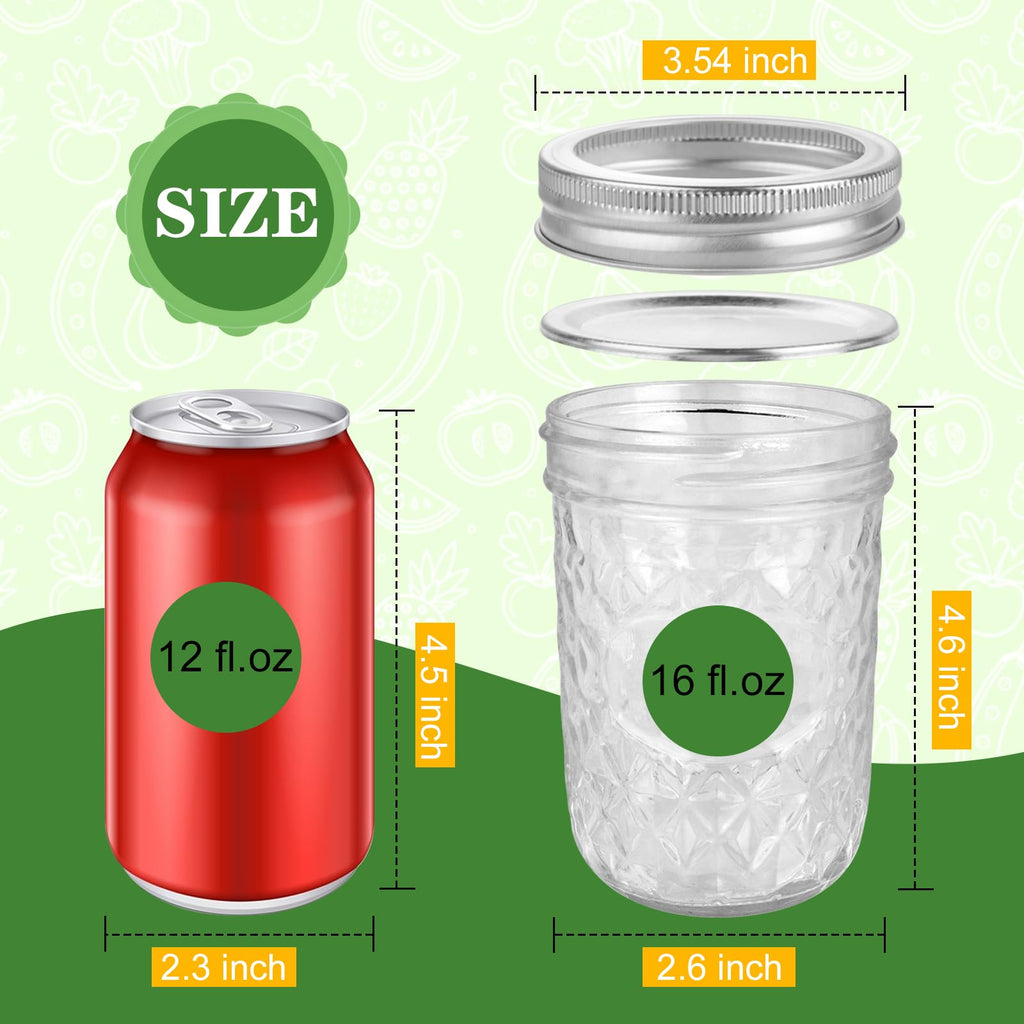 16oz Wide Mouth Mason Jars with Lids 6 Pack R28064