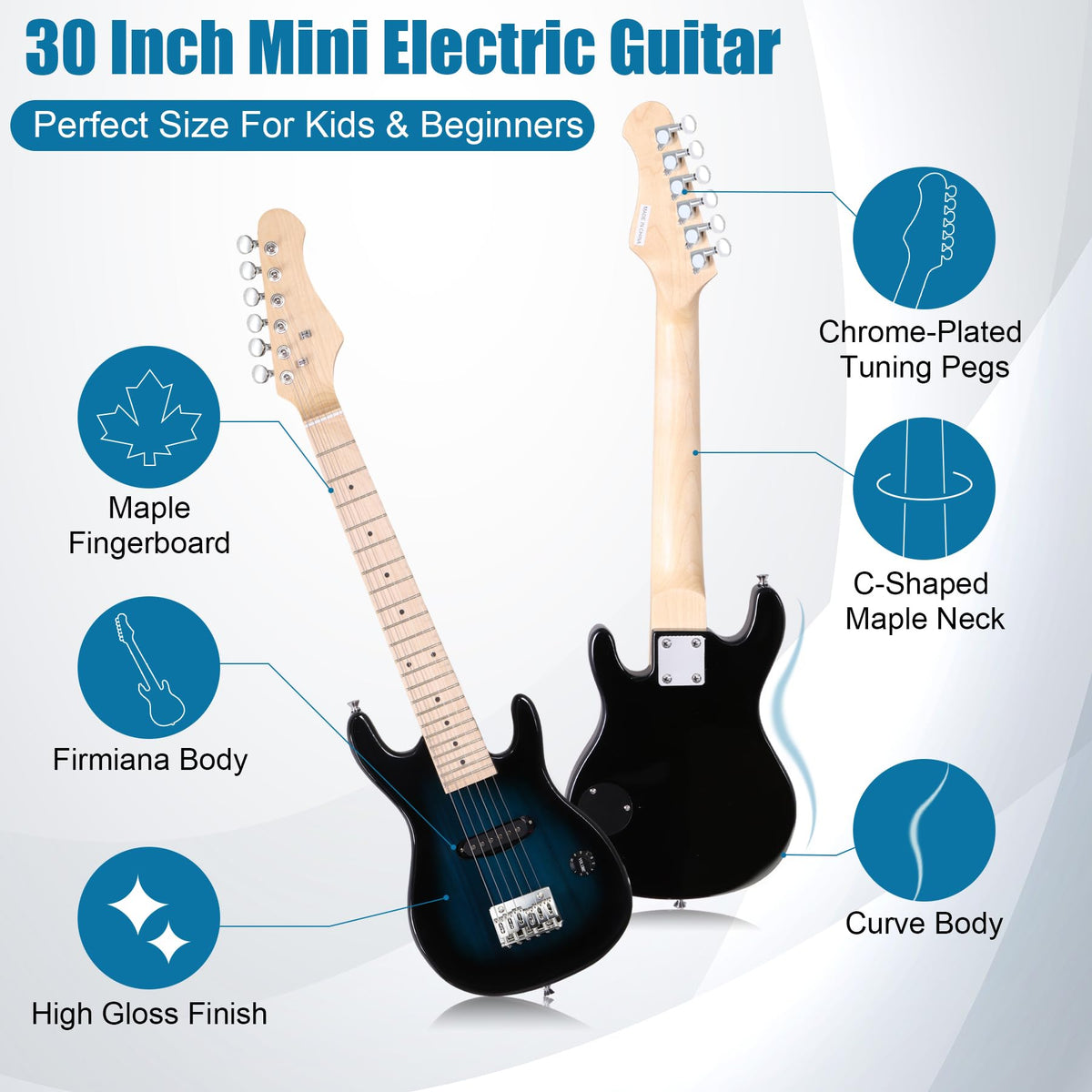 30" Blue Electric Guitar Beginner Kit with Amp and Bag U50053