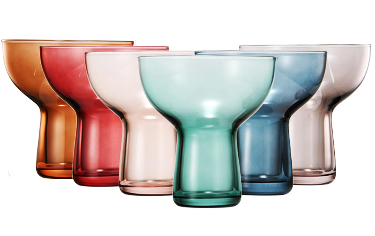 Colored Vintage Art Deco Ribbed Glasses Set of 6 E59749
