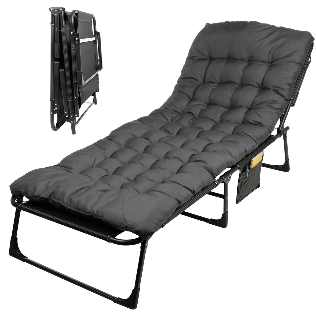 Folding Camping Cot with Mattress, Heavy Duty Foldable Bed with 3 Recline Positions, Gray W328505