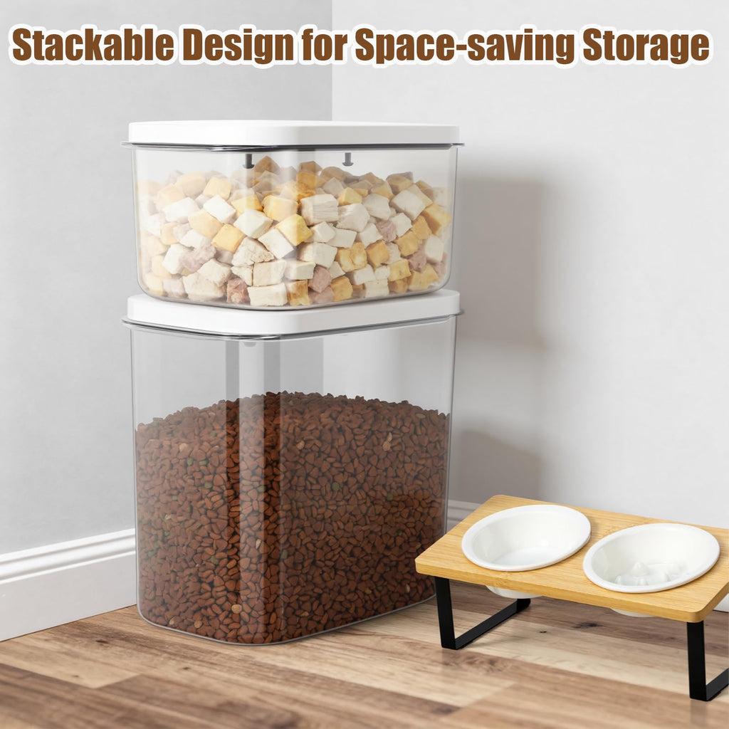 Dog Cat Food Storage Container with Handles, Stackable Pop Up Lids A158