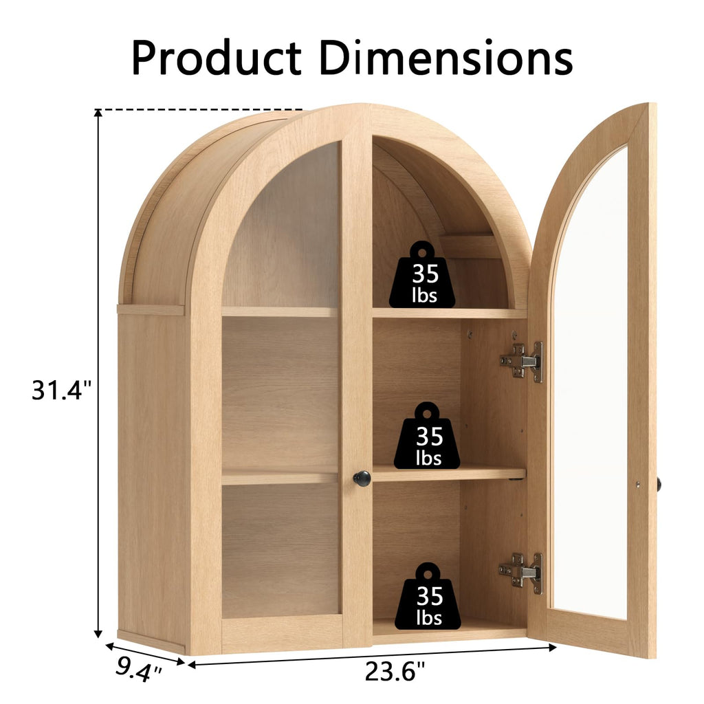 Arched Wall Mount Bathroom Cabinet with Glass Doors W6477