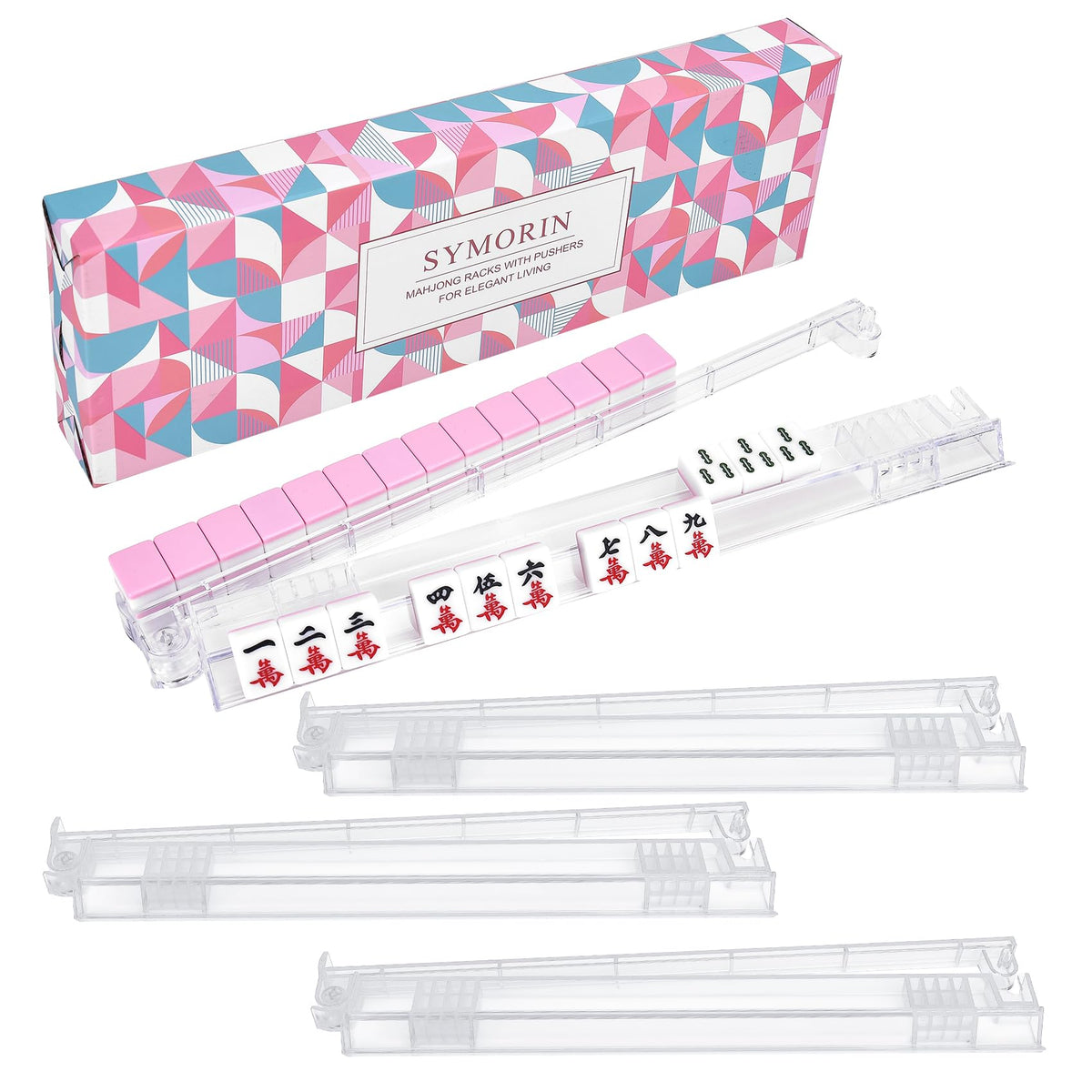 Clear Mahjong Racks with Pushers, 4-Pack Non-Slip Acrylic V12934