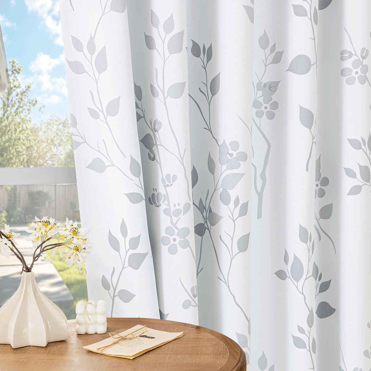 Grey White 100x84 Blackout Curtains J5519